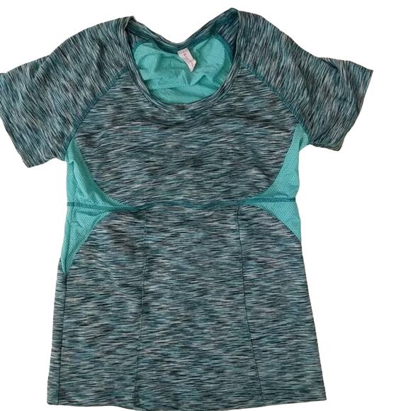SOYBU Workout Top Athletic Yoga Tee Shirt Breathable Mesh Fitted Green Medium - Picture 1 of 8